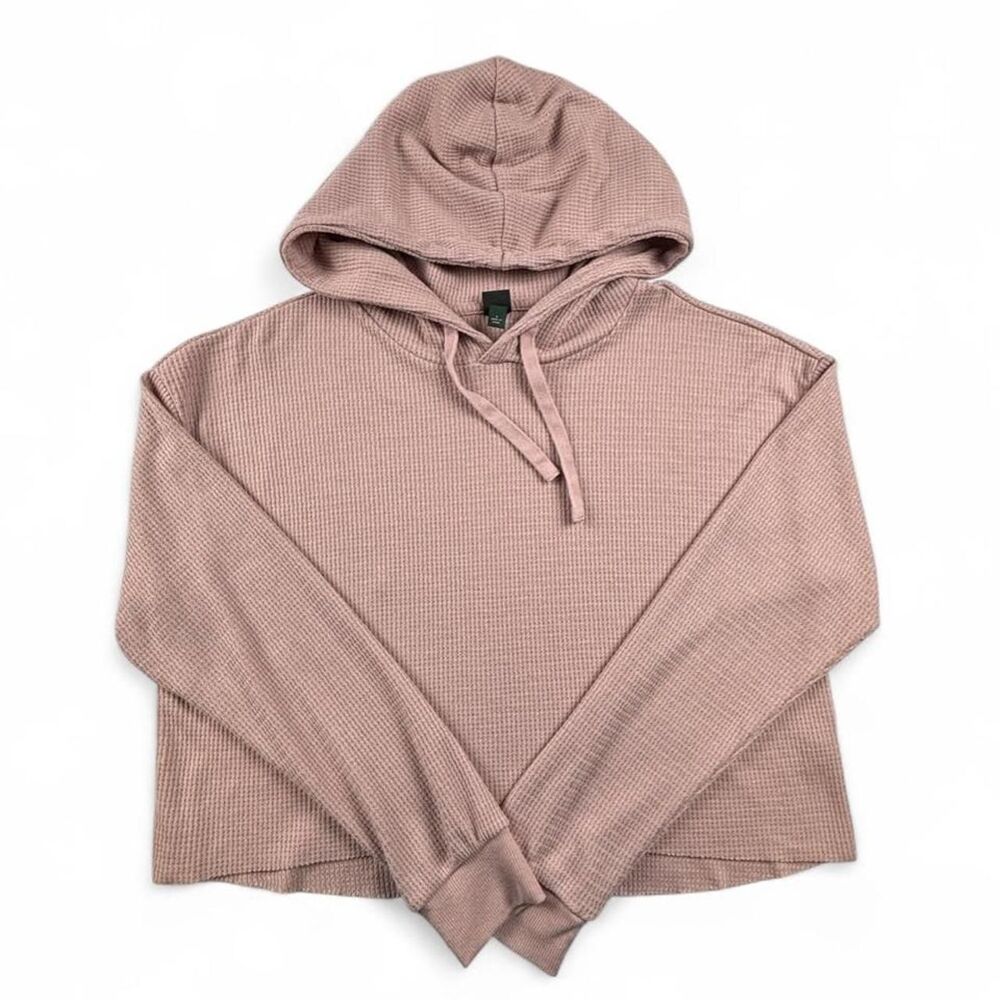 Wild Fable Pink Waffle Knit Cropped Hoodie Women’s Size Small Cozy Lounge